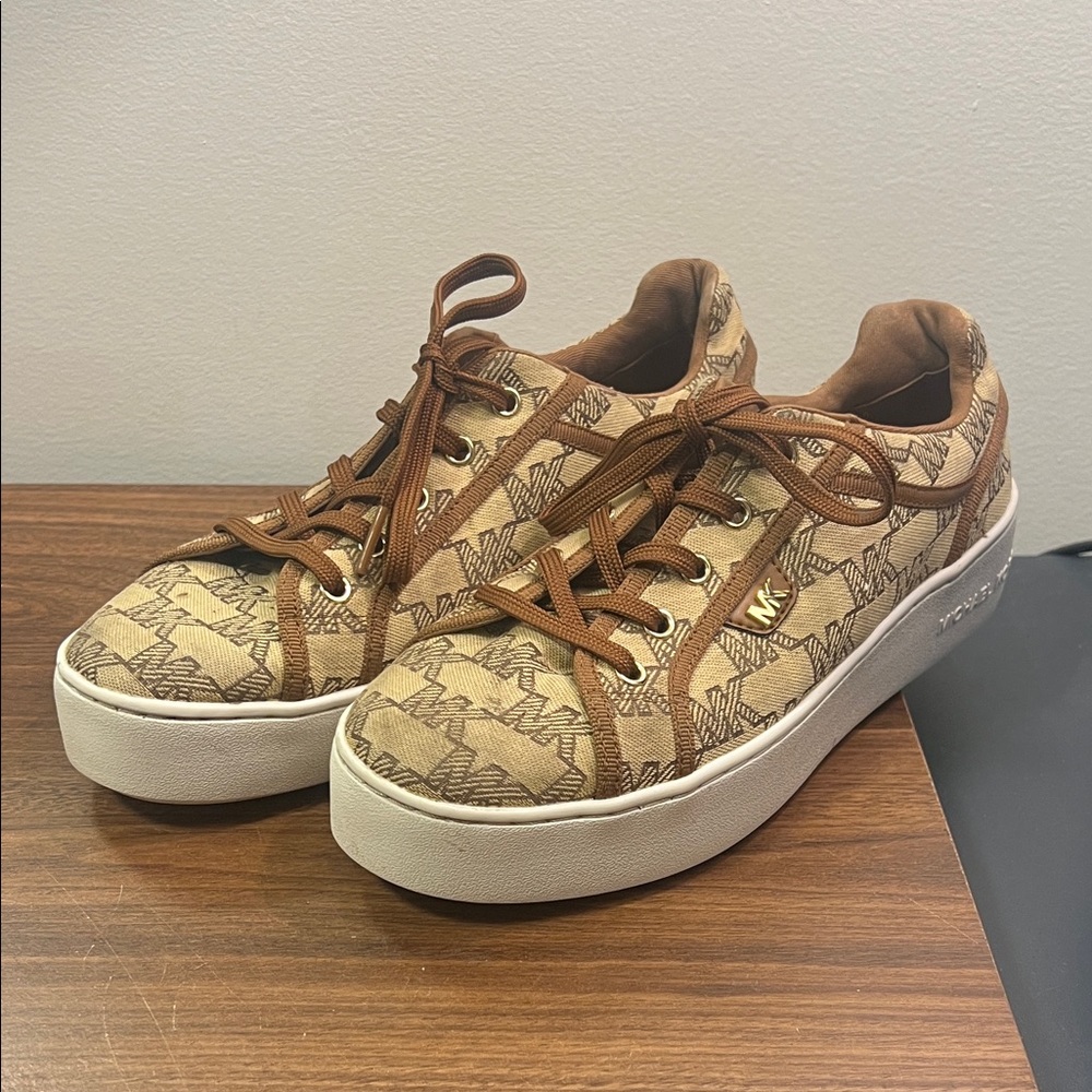 Michael Kors Tan and Brown Logo Sneakers